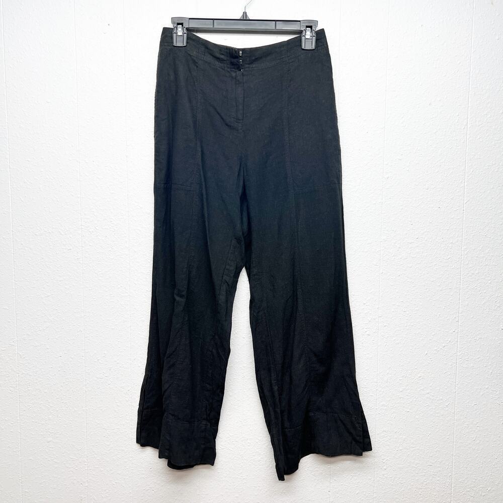 Nic+Zoe Organic Linen Blend Ankle Black Pants Womens 4 High Rise Wide Leg Beachy